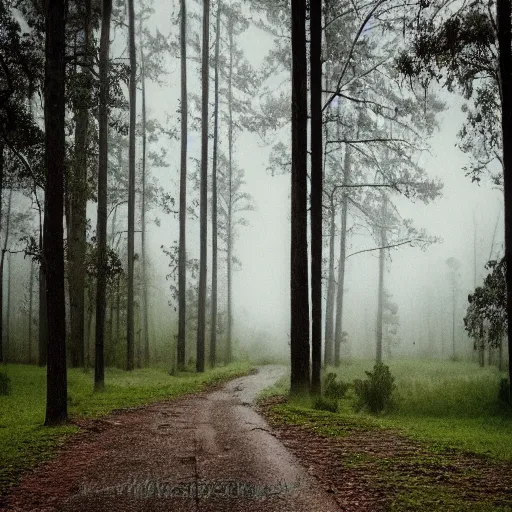 Prompt: forest, early morning, cloudy, rain, cinematic shot, trees in the distance, reminiscing