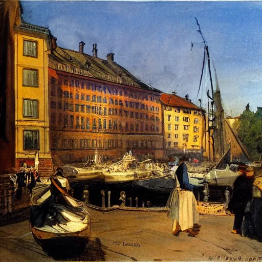 Image similar to stockholms old city in style of anders zorn