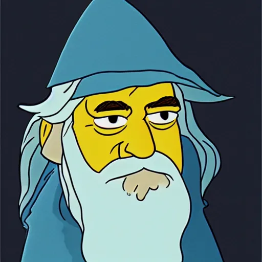 Image similar to gandalf portrait, simpsons cartoon style.