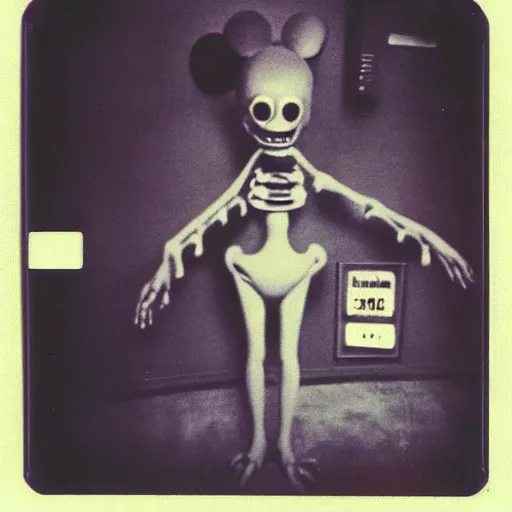 Image similar to an uncanny figure standing at disney world, polaroid, horror, creepy