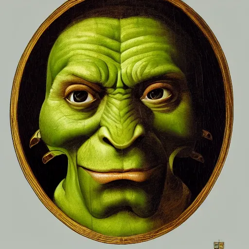 Prompt: detailed renaissance portrait painting of gentleman orc with green skin wearing brown expensive costume