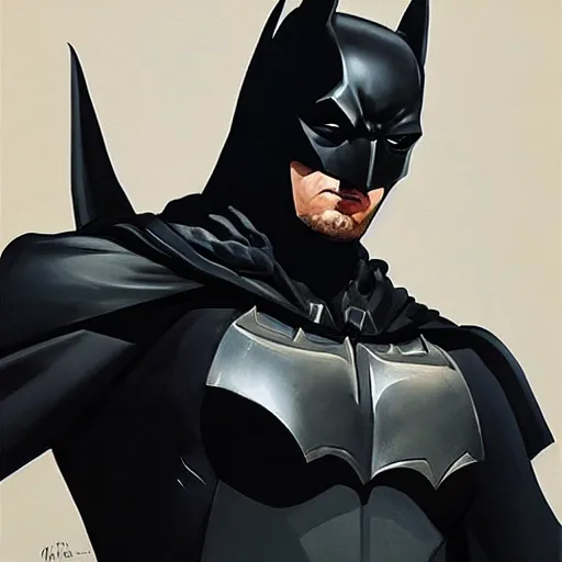 Prompt: greg manchess portrait painting of fully armored bruce wayne aka batman as overwatch character, medium shot, asymmetrical, profile picture, organic painting, sunny day, matte painting, bold shapes, hard edges, street art, trending on artstation, by huang guangjian and gil elvgren and sachin teng