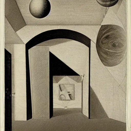 Image similar to a parade of disconnected images : obscure corners of nameless interiors, astronomical diagrams projecting the distances between celestial bodies, a painting by giorgio de chirico, a list of unpopular anagrams.