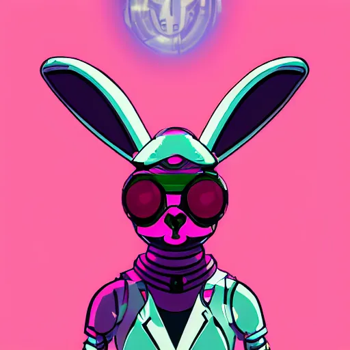 Image similar to cyberpunk pink easter bunny as the leader of a futuristic communist nation, cybernetics, sharp lines, digital, artstation, colored in