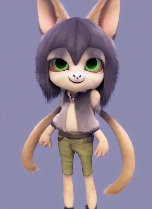 Image similar to female furry mini cute style, character adoptable, highly detailed, rendered, ray - tracing, cgi animated, 3 d demo reel avatar, style of maple story and zootopia, maple story rat girl, grey rat, soft shade, soft lighting