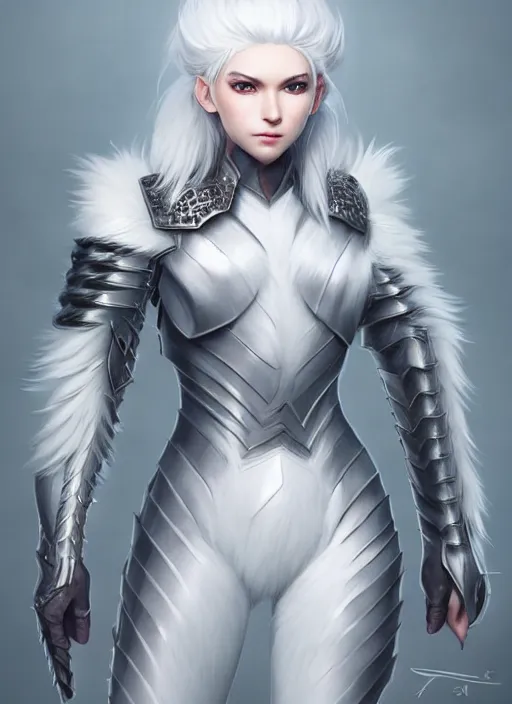 Prompt: fur - lined armor!!! beautiful and elegant white haired female!! gorgeous ayes!! character concept art, sharp focus, octane render! unreal engine 5! highly rendered!! trending on artstation!! detailed linework!! illustration by artgerm, wlop and sakimichan