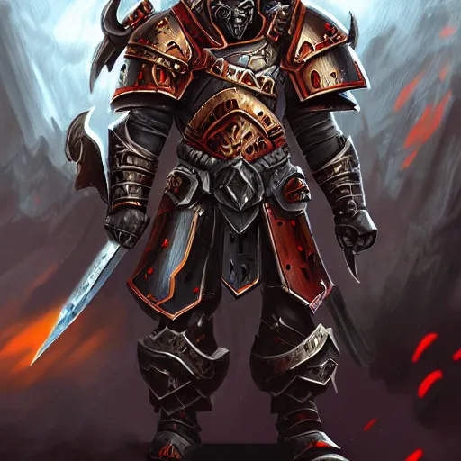 Image similar to Ares with heavy armor and sword, dark sword in Ares's hand, war theme, bloodbath battlefield, hot coloring, hearthstone art style, epic fantasy style art, fantasy epic digital art, epic fantasy card game art