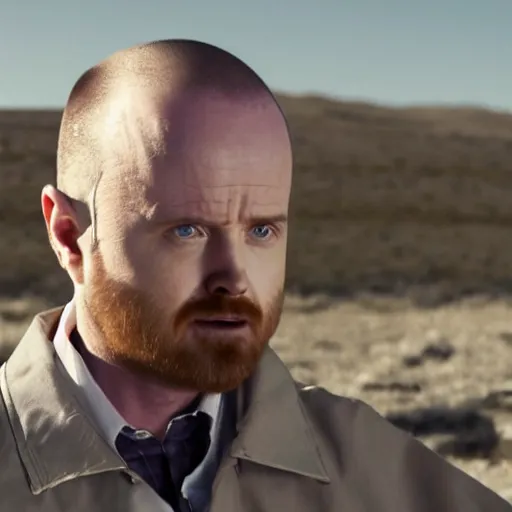 Image similar to Live Action Still of Aaron Paul dressed as Walter White, real life, hyperrealistic, ultra realistic, realistic, highly detailed, epic, HD quality, 8k resolution, body and headshot, film still