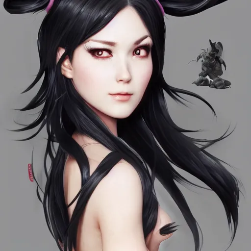 Prompt: sage ( valorant ), wearing a bunny suit, cg animation, riot entertainment, arcane, long ponytail black hair, realistic, character select portrait, ultrafine hyperrealistic detailed face illustration by kim jung gi, by artgerm, greg rutkowski, alphonse mucha, 3 d, pixiv, full body