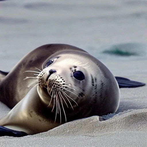 Prompt: baby seal lounging on a beach
