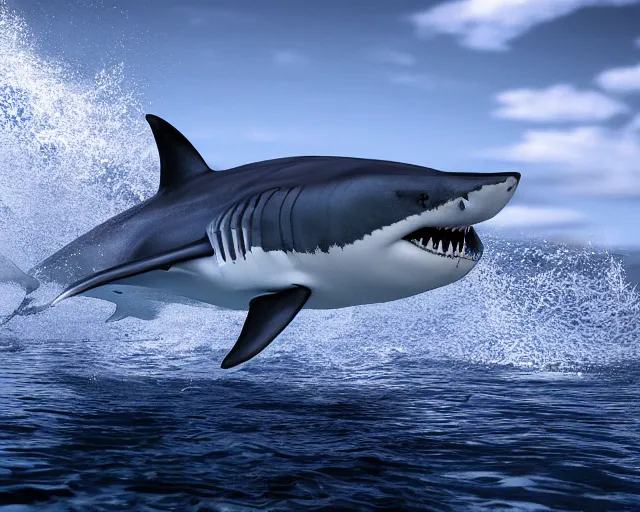 Image similar to water art manipulation of a giant shark on the ocean water, hyper realistic, ray tracing, realistic water, sharp focus, 8 k resolution, cinematic