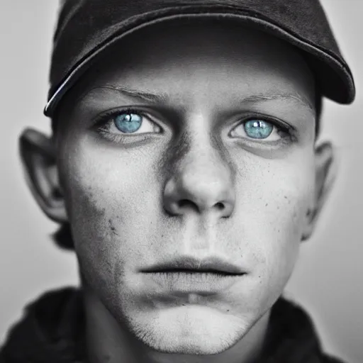 Image similar to color portrait of a very ugly blue eyed blond male by emmanuel lubezki