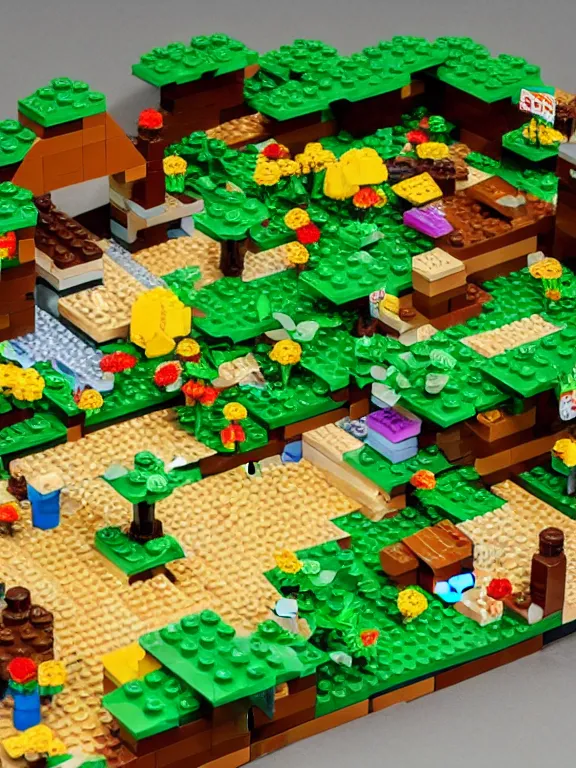 Prompt: miniature isometric lego diorama of fruit forest