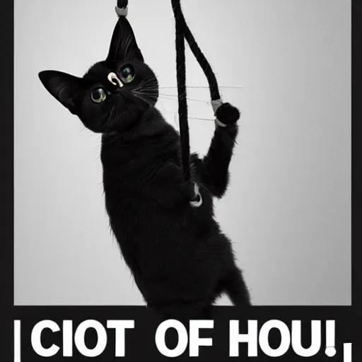 Image similar to a poster of a cat hanging onto a rope with a caption at the bottom of the poster that says hang in there