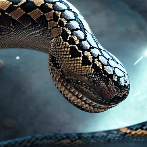 Prompt: a snake biting itself in the center of a futuristic cibernetic card, unreal engine style, intricate details in the frames, 4k, high quality render.