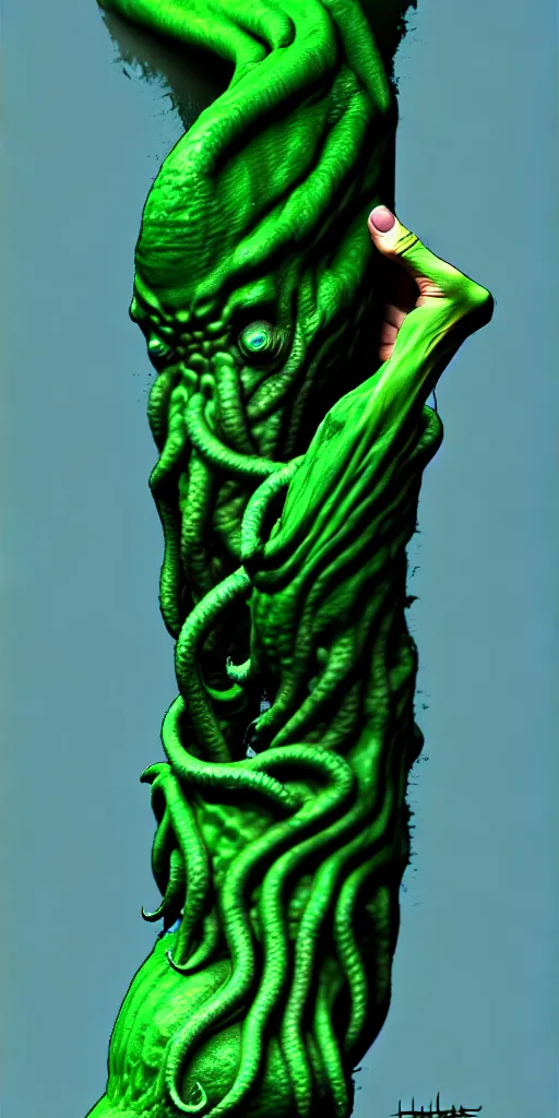 Prompt: a cthulhu wrapped around a human arm, photorealism, digital art, trending on artstation, heightmap