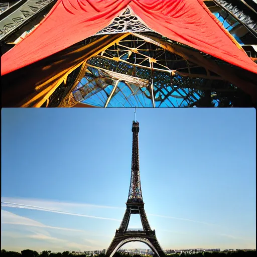 Image similar to the eiffel tower wrapped in cloth in the style of Christo