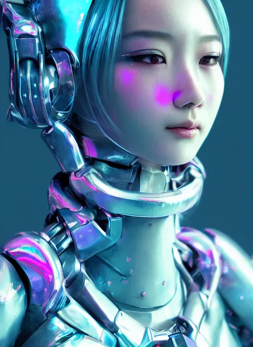 Image similar to a highly detailed portrait of a kpop idol mecha girls in spiked cyberpunk bioarmor trending on artstation by yoshitake amano, cyberpunk light, holographic undertones, 3 d cg, octane rendered, futuristic, 2 k aesthetic, dramatic lighting, 4 k, highly saturated colors