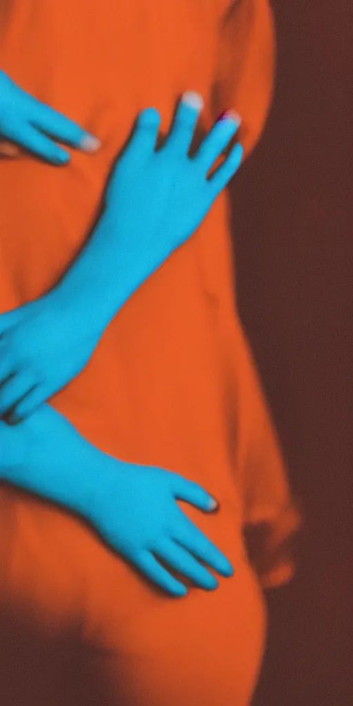 Prompt: a blurry closeup picture of skin gripped tightly, human bodies, hands, macro photography, long exposure photograph, surrealism, anamorphic bokeh, orange and cyan lighting, cinematic