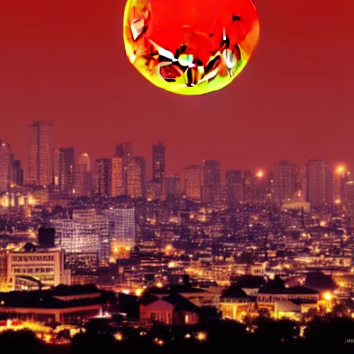 Prompt: A huge city built on top of the blood red moon