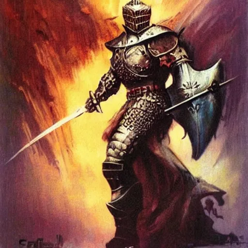 Image similar to knight by Frank Frazetta,fantasy artwork,bold,striking,high quality!!!!!,masterpiece!!!!