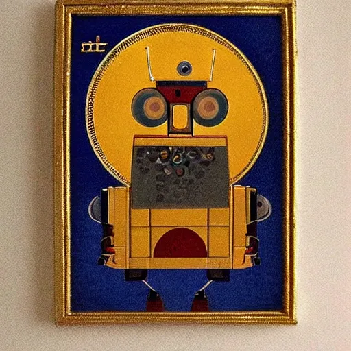 Image similar to wall-e robot, russian orthodox icon