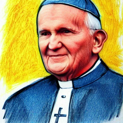 Prompt: portrait of pope john paul ii wearing tiara on the top of his head in the style of sketched crayon