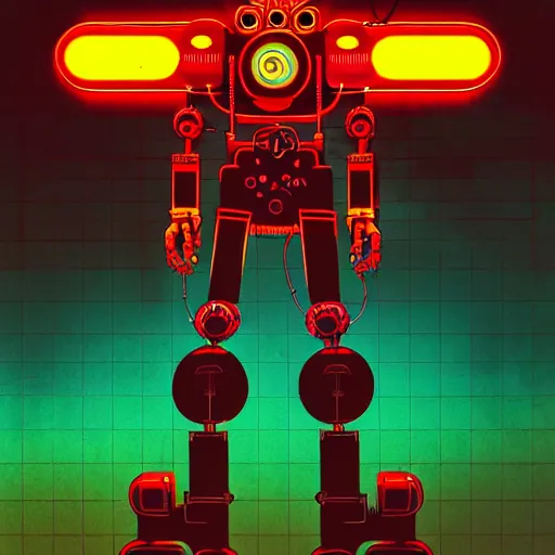 Prompt: a full body character design angus mckie tim doyle, laurie greasley. fiery flaming grungy industrial faceless humanoid anatomical mech robot heroic!! fire!! bold outline sharp edges. ultra clear detailed. 8 k. elegant, neon colors, dynamic angle, intricate complexity, epic composition, symmetry, cinematic lighting masterpiece