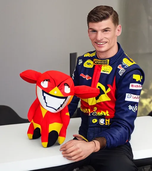 Image similar to fabric stuffed toy of smiling max verstappen