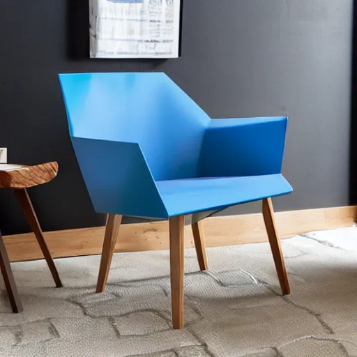 Prompt: a blue hexagonal armchair