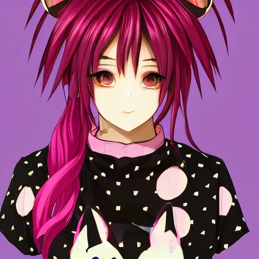 Image similar to full headshot portrait of anime catgirl with pink mohawk punk, digital art, drawn by WLOP, by Avetetsuya Studios, anime manga panel, trending on artstation, wearing a plaid shirt