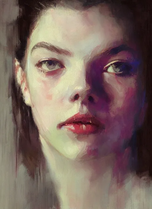 Prompt: portrait painting of anya taylor joy by jeremy mann, only one head single portrait