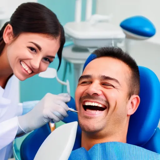 Prompt: dentist with super - happy patient while drilling