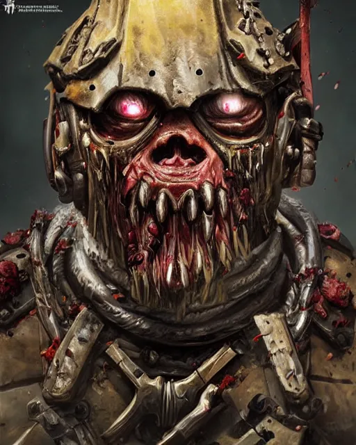 Prompt: a gruesome portrait of an ork from warhammer 40k, highly detailed, digital art, trending on cgsociety