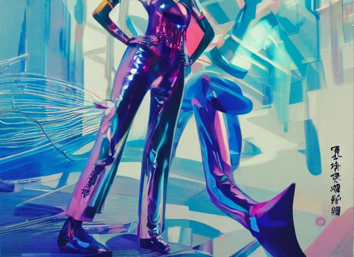 Prompt: powerful chinese princess, full body, neon lights, high fashion, futurism, aerodynamic, feminine, oriental, intricate, slick, highly detailed, digital painting, vogue, concept art, smooth, sharp focus, hd, art by syd mead and john berkey and annie leibovitz