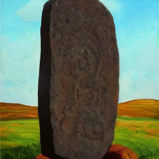 Image similar to runestone, monument, megalithic, oil painting