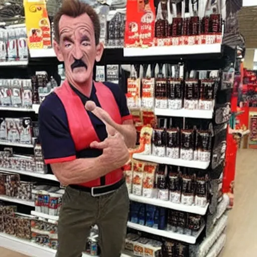 Prompt: Oh my god! Check out this photo! I've never seen a store that slls products like this before! What evn are these objects for sale? This thing looks like Barry Chuckle, WTF!