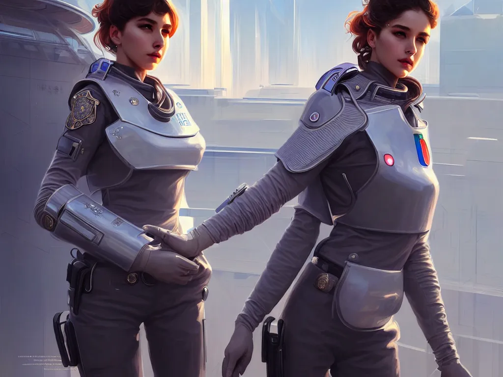 Image similar to portrait futuristic italy police uniform female, at future neon light rooftop, ssci - fi and fantasy, intricate and very very beautiful and elegant, highly detailed, digital painting, artstation, concept art, smooth and sharp focus, illustration, art by tan zi and ayanamikodon and alphonse mucha and wlop