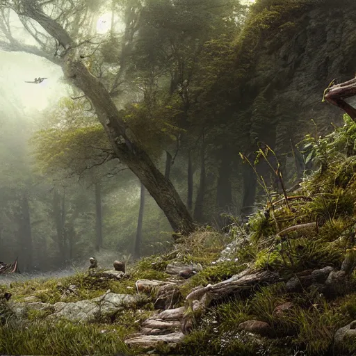 Prompt: in the nature by jean - baptiste monge vray, octane, realistic lightning