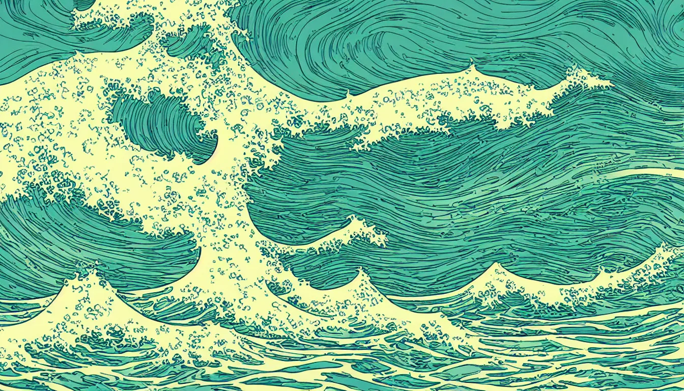 Image similar to ocean wave, land in sight by Kilian Eng, minimalist, detailed