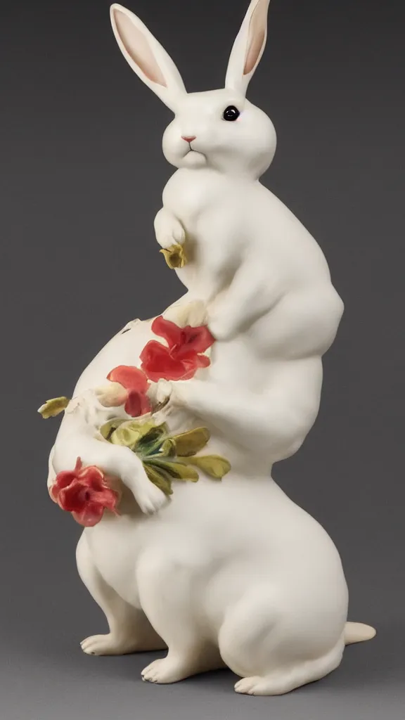 Image similar to a porcelain smoker rabbit statue with a japanese kiseru painted by john singer sargent