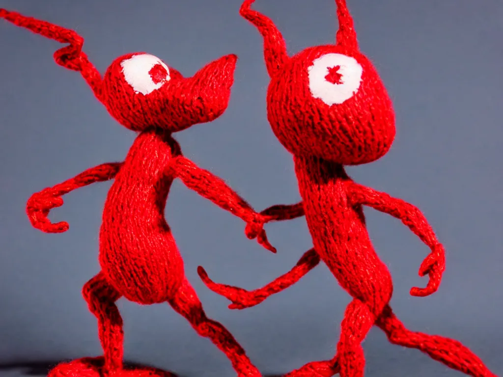 Image similar to a red yarny dancing on a lead