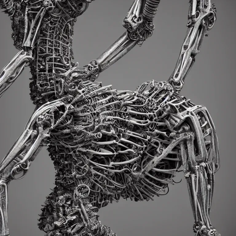 Image similar to surreal biomechanical spinal ribbed tribal organic detail of mechanical animal, beautiful detailed intricate insanely detailed 3D render digital art, octane render, 8K artistic photography, photorealistic