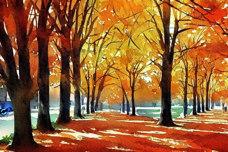 Image similar to avenue autumn watercolor pen light color on artstation