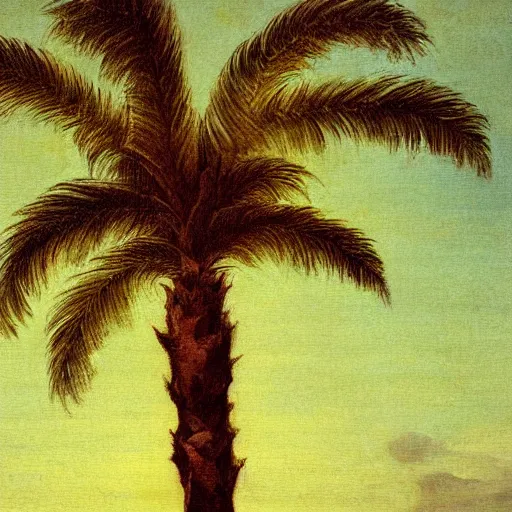 Prompt: a painting francisco goya did when he was obsessed with vaporwave palm trees