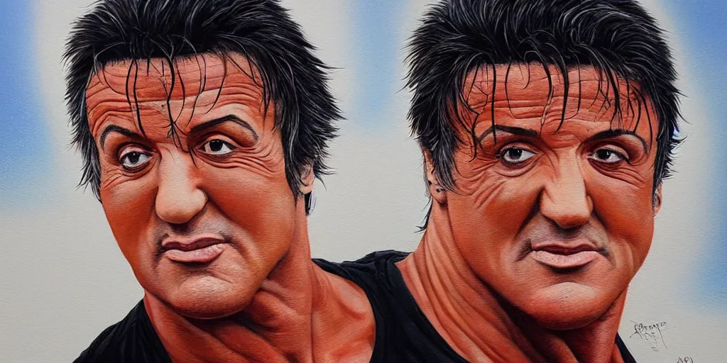 Prompt: a beautiful painting of sylvester stallone by aaron horkey, trending on artstation