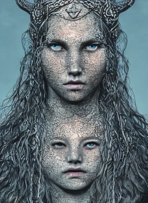 Image similar to Viking goddess painting by Dan Hillier, trending on artstation, artstationHD, artstationHQ, 4k, 8k