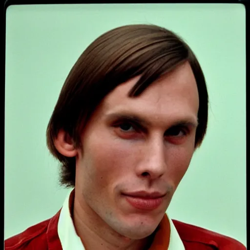 Image similar to A photograph portrait of Jerma985 with short-medium length hair a combover wearing early 1970s menswear in the early 1970s, taken in the early 1970s, grainy, taken on a 1970s Kodak Camera, realistic, hyperrealistic, very realistic, highly detailed, very detailed, extremely detailed, detailed, digital art, trending on artstation, colorized photo