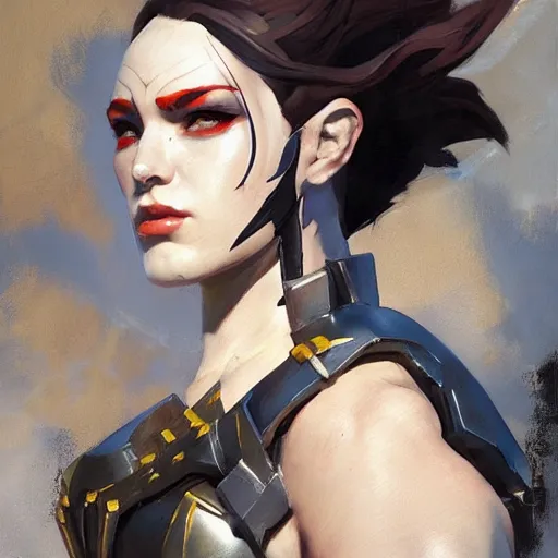 Image similar to greg manchess portrait painting of armored female kratos as overwatch character, medium shot, asymmetrical, profile picture, organic painting, sunny day, matte painting, bold shapes, hard edges, street art, trending on artstation, by huang guangjian and gil elvgren and sachin teng