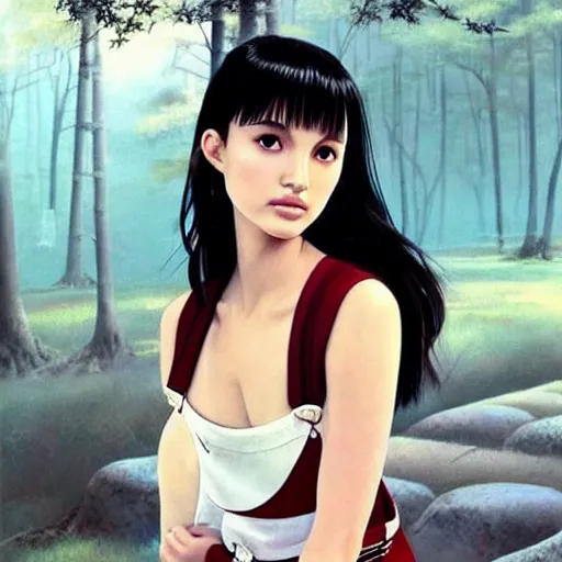 Prompt: a beautiful young japanese natalie portman alluring gravure model, wearing elegant designer overalls made by natives, elegant overalls with mesoamerican patterns, mesoamerican native street fashion, princess mononoke, by and wlop and ilya kuvshinov and artgerm and, aesthetic, gorgeous, stunning, alluring, attractive, artstation, pinterest, digital art